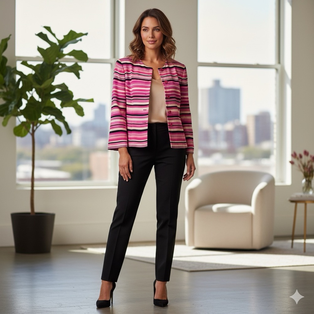 🩷Jones New York 100% Silk Striped Pink Jacket